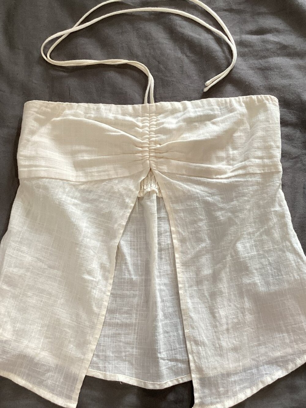 Edikted Cream Linen-look Strapless Top With Elastic in Back and Drawstring in Fr